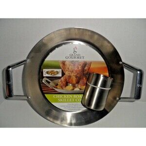 Grand Gourmet Beer Can Chicken Roaster Skillet Marinate Stainless Steel